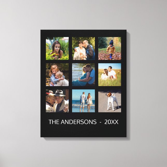 9 Photo Instagram Collage Gothic Black Canvas Print (Front)