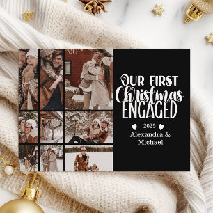 9 Photo Minimalist First Christmas Engaged Holiday Card
