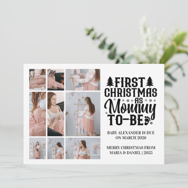 9 Photo Mommy to be Christmas Pregnancy  Holiday Card (Standing Front)