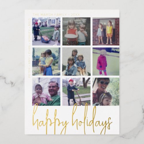 9 Photo Offset _ Happy Holidays _ Black and Gold _ Foil Holiday Postcard