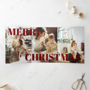 9 Photo Oh What Fun Merry Christmas Personalized Tri-Fold Holiday Card
