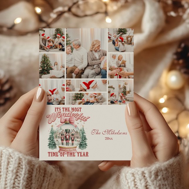 9 Photo Pink  Nutcracker Christmas Wonderland Glob Holiday Card (Creator Uploaded)