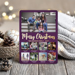 9 Photo Purple Merry Christmas Modern Collage Foil Holiday Card<br><div class="desc">Send stylish joyful greetings and share 9 of your favorite pictures with a custom photo collage purple and gold foil holiday card. All text on this template is simple to customize to include any wording, such as Merry Christmas, Happy Holidays, Seasons Greetings, New Year Cheers etc. (IMAGE PLACEMENT TIP: An...</div>