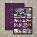 9 Photo Purple Merry Christmas Modern Collage Foil Holiday Card<br><div class="desc">Send stylish joyful greetings and share 9 of your favorite pictures with a custom photo collage purple and gold foil holiday card. All text on this template is simple to customize to include any wording, such as Merry Christmas, Happy Holidays, Seasons Greetings, New Year Cheers etc. (IMAGE PLACEMENT TIP: An...</div>