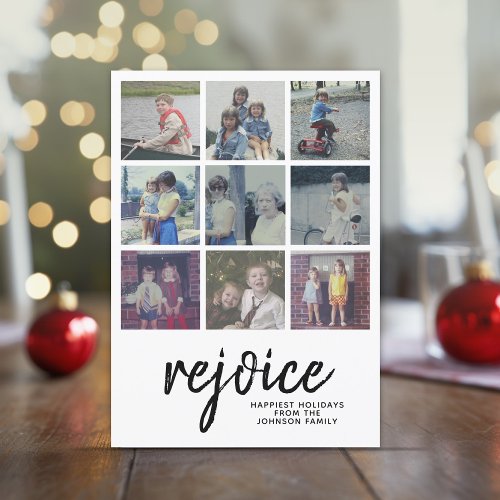 9 Photo Rejoice Minimal Design Christmas Script Holiday Card