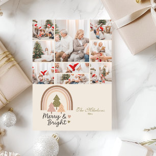 9 Photo Retro Rainbow Merry & Bright Holiday Card