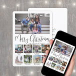 9 Photo Script Merry Christmas Year in Review Holiday Card<br><div class="desc">Send stylish joyful greetings and share some favorite pictures with a custom 9 photo collage year in review Merry Christmas card. All text on this template is simple to personalize with any wording such as Happy Holidays, Seasons Greetings, Happy New Year, etc. Each square photo at the bottom comes with...</div>