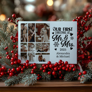 9 Photo Snowflakes Christmas Mr and Mrs Holiday Card