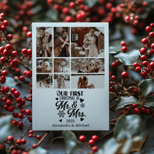 9 Photo Snowflakes Christmas Mr and Mrs  Holiday Card
