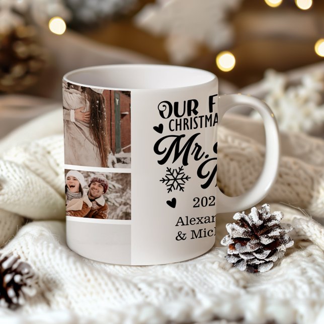 9 Photo Snowflakes Christmas Mr and Mrs  Two-Tone Coffee Mug (Creator Uploaded)