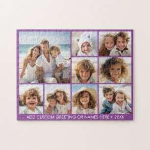 9 Photo Square Collage - purple with white text Jigsaw Puzzle
