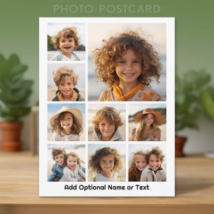 9 Photo Square Collage - white and black type Postcard