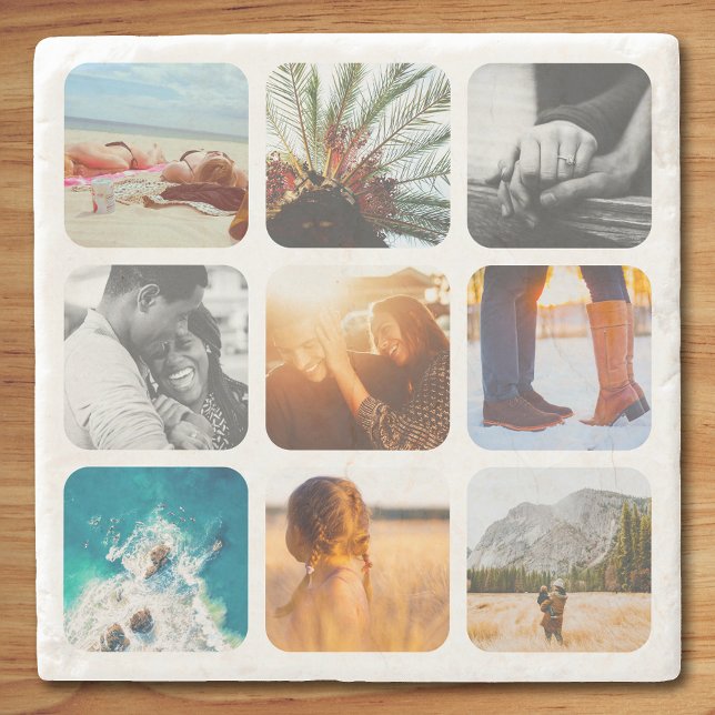 9 Photo Stone Coaster Template Grid Rounded Framed (Creator Uploaded)