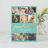 9 Photo Teal Gold 2024 Graduation Party Invitation (Standing Front)