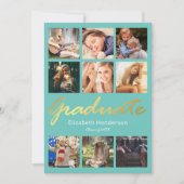 9 Photo Teal Gold 2024 Graduation Party Invitation (Front)