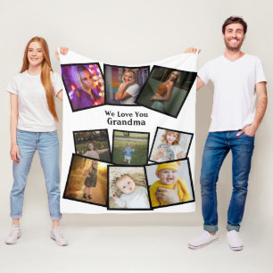 9 Photo Template And Text Personalized Custom Made Fleece Blanket