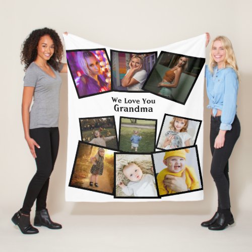 9 Photo Template And Text Personalized Custom Made Fleece Blanket