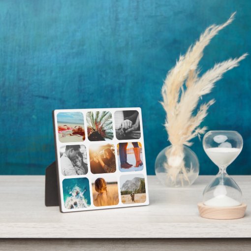 9 Photo Template Grid Rounded White Frame Plaque | Zazzle