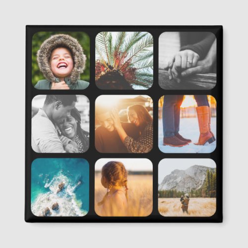 9 Photo Template Square Grid Rounded Frame Fridge Magnet