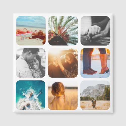 9 Photo Template Square Grid Rounded Frame Fridge Magnet