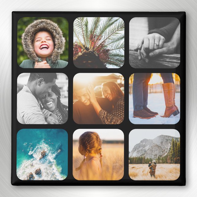 9 Photo Template Square Grid Rounded Frame Fridge Magnet (Creator Uploaded)