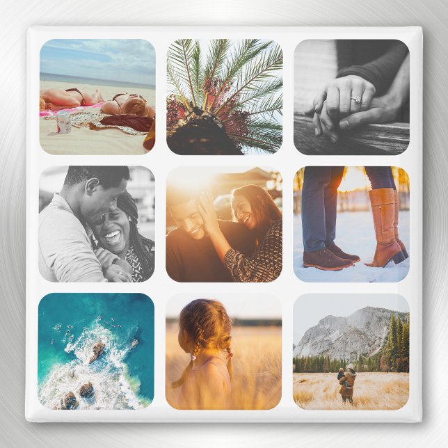 9 Photo Template Square Grid Rounded Frame Fridge Magnet (Creator Uploaded)
