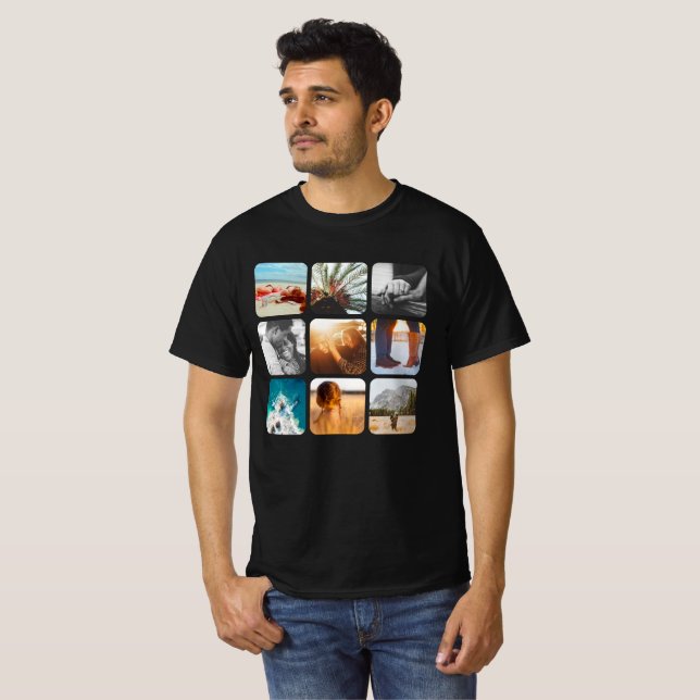 9 Photo Template Square Grid Rounded Frame T-Shirt | Zazzle
