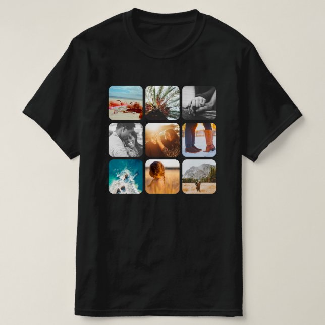 9 Photo Template Square Grid Rounded Frame T-Shirt | Zazzle