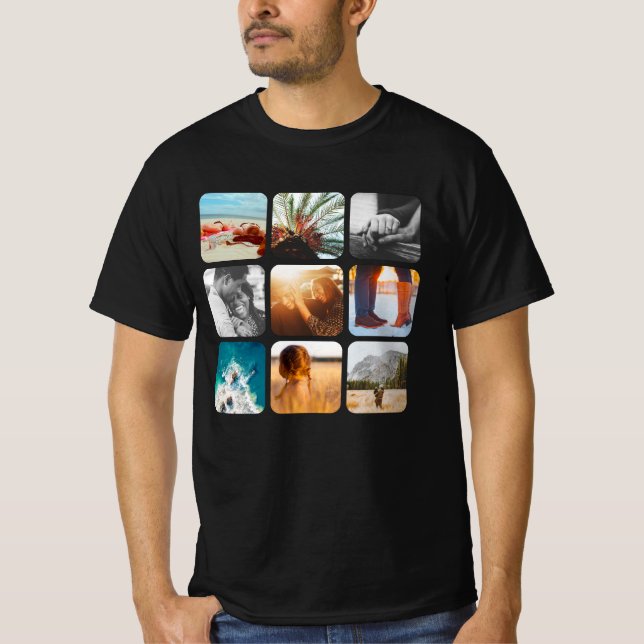 9 Photo Template Square Grid Rounded Frame T-Shirt (Front)