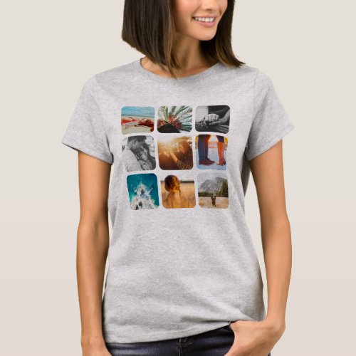 9 Photo Template Square Grid Rounded Frame T_Shirt