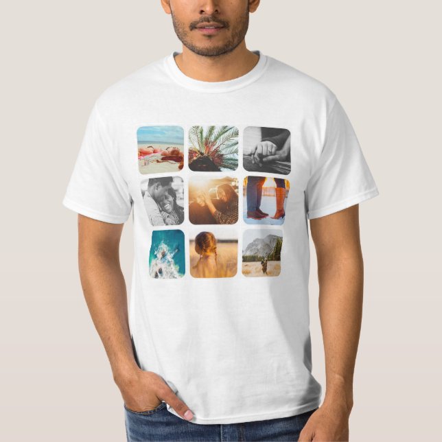 9 Photo Template Square Grid Rounded Frame T-Shirt (Front)