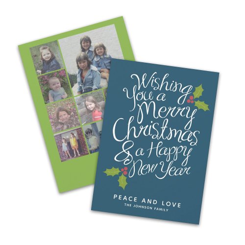 9 Photo Whimsical Calligraphy Christmas HNY Holiday Card