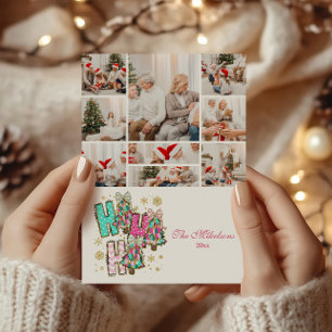 9 Photo Whimsical Ho Ho Ho Christmas Family Holiday Card