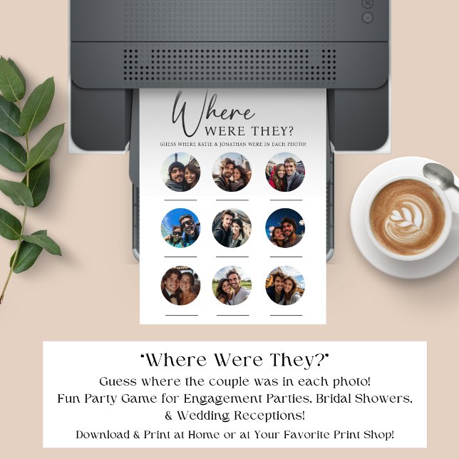 9 Photos Where Were They Wedding Engagement Game Poster (Print at Home: 9 Photos Where Were They Wedding Engagement Game Poster)