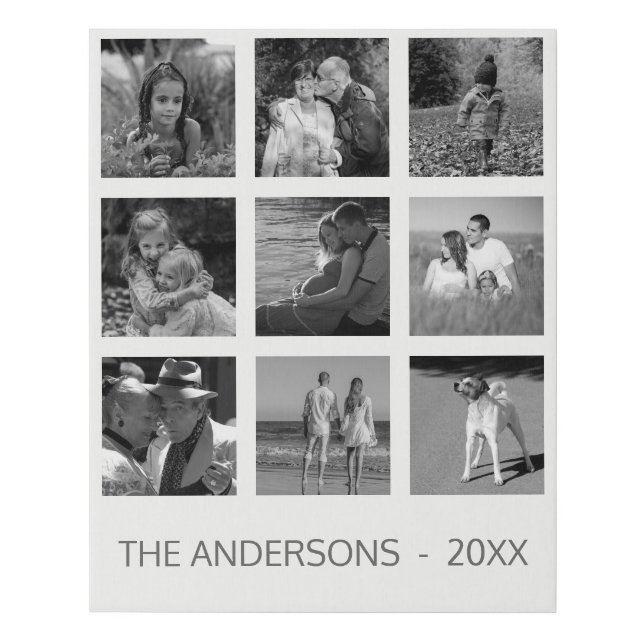 9 Picture Family Photo ✨  Black and White Collage  Faux Canvas Print (Front)