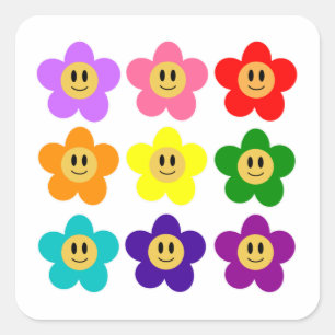 9 Rainbow Pride Color Flowers LGBT Square Sticker