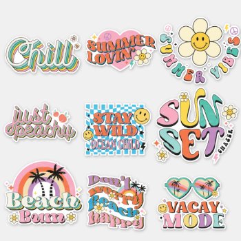 9 Retro Tropical Summer Beach Neon Sticker by ALittleSticky at Zazzle
