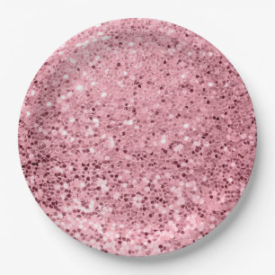 9" Round Paper Plate Rose Gold Glitter