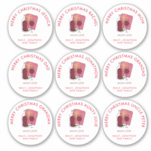 9 Small Different Names Wine Gift Merry Christmas Sticker