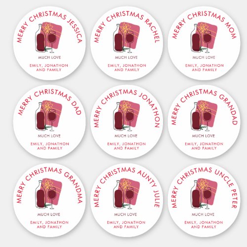 9 Small Different Names Wine Gift Merry Christmas Sticker