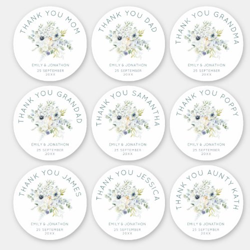9 Small Individual Name Thank You Wedding Floral Sticker