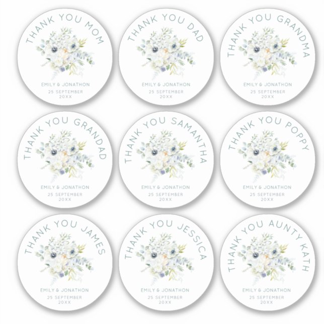9 Small Individual Name Thank You Wedding Floral Sticker (Front)