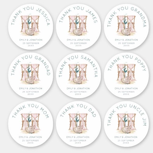 9 small Individual Names Thank You Wedding Chairs Sticker