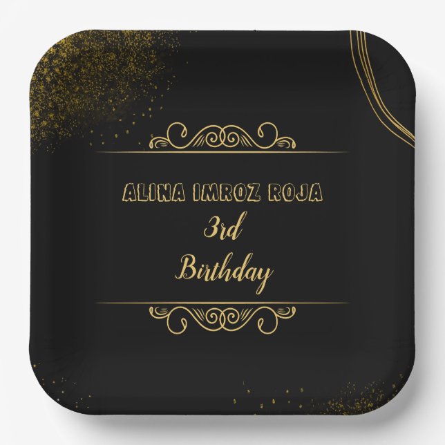 9" Square Floral Birthday Party Paper Plate. Plates (Front)