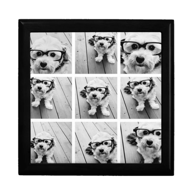 9 Square Photo Collage - Black and White Keepsake Box (Front)