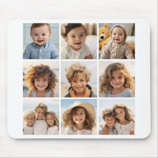 9 Square Photo Collage - Black and White Mouse Pad