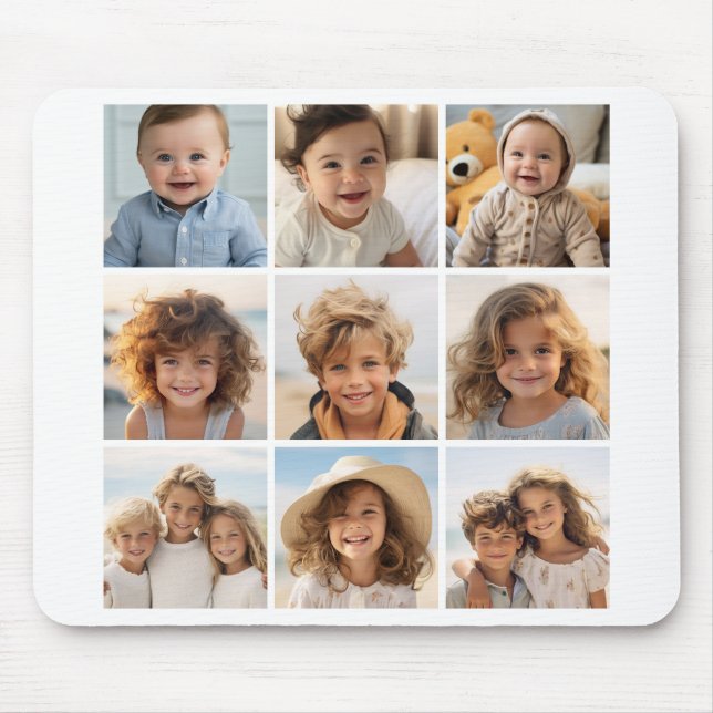 9 Square Photo Collage - Black and White Mouse Pad (Front)