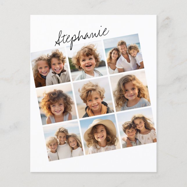 9 Square Photo Collage - Black and White Notecard (Front)