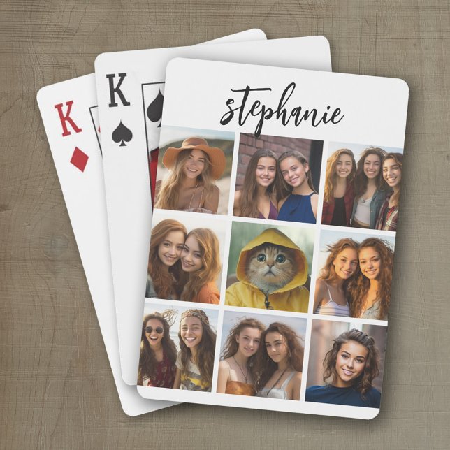 9 Square Photo Collage - Black and White Poker Cards (Personalized playing cards with a fun photo collage)