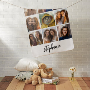 9 Square Photo Collage - Black and White Receiving Blanket